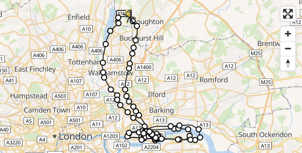 Flight route Police Helicopter Sewardstonebury - Sewardstonebury, 06 June 2026, 19:22