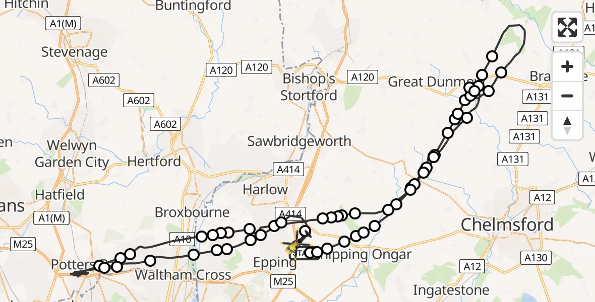 Flight route Police Helicopter North Weald Bassett - North Weald Airfield, 06 June 2026, 19:23