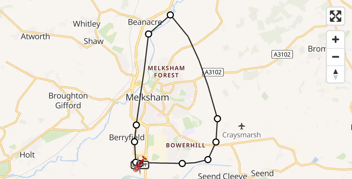 Flight route Air Ambulance Helicopter Wiltshire Air Ambulance - Wiltshire Air Ambulance, 06 June 2026, 19:25