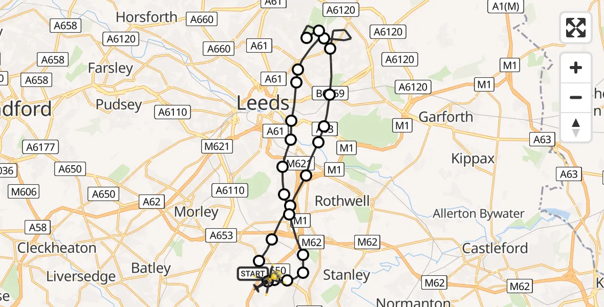 Flight route Police Helicopter East Ardsley - Brandy Carr, 06 June 2026, 19:54