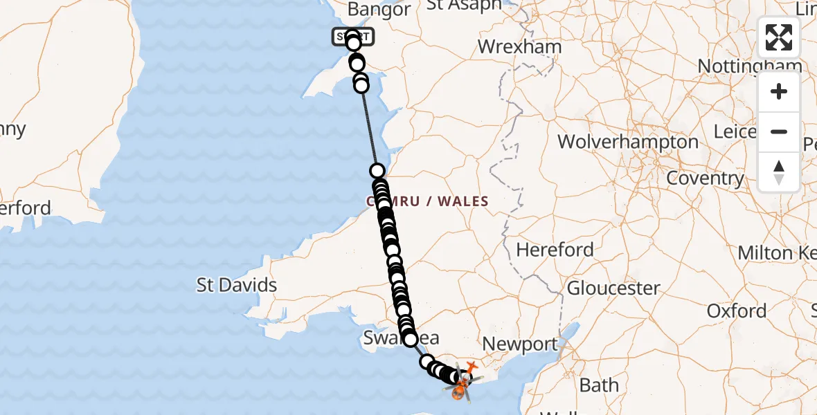 Flight route Coastguard Helicopter Caernarfon Airport - MOD St Athan, 06 June 2026, 20:01