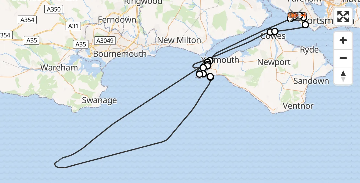 Flight route Coastguard Helicopter Solent Airport - Solent Airport, 06 June 2026, 20:22