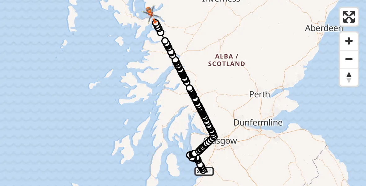 Flight route Coastguard Helicopter Glasgow Prestwick Airport - Inner Seas, 06 June 2026, 20:27