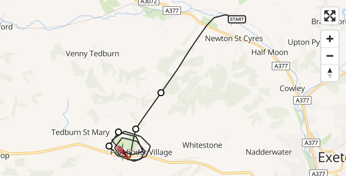 Flight route Air Ambulance Helicopter Newton St. Cyres - Pathfinder Village, 06 June 2026, 21:38