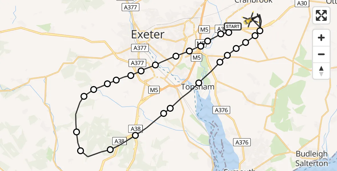 Flight route Police Helicopter Exeter International Airport - Exeter International Airport, 06 June 2026, 21:44