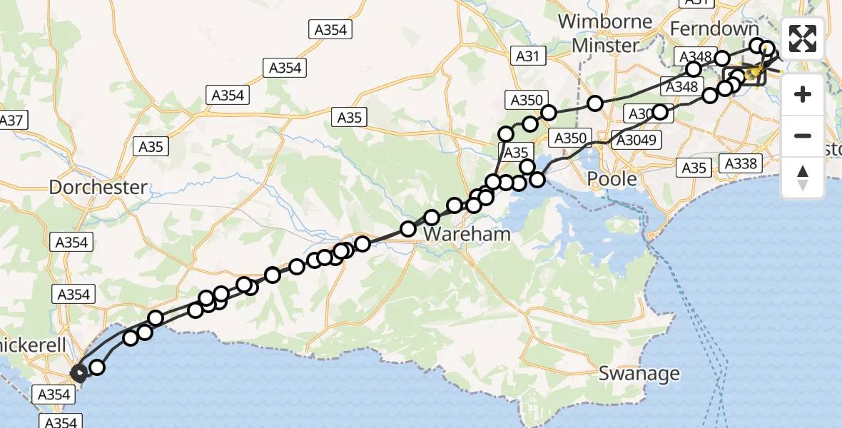 Flight route Police Helicopter Hurn - Bournemouth Airport, 06 June 2026, 21:52