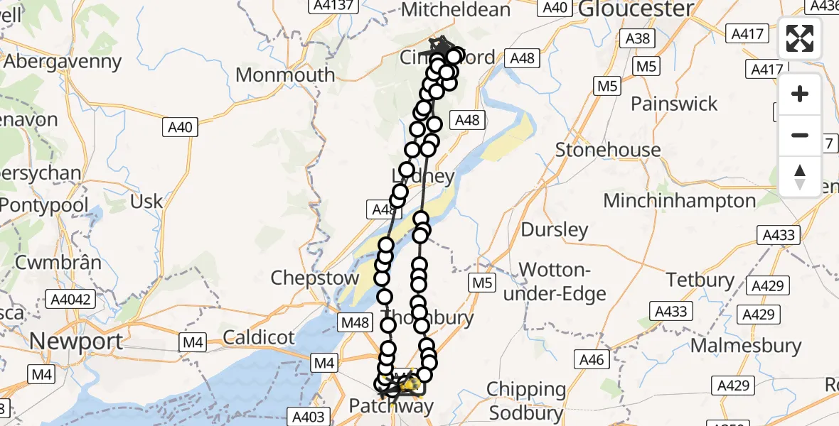 Flight route Police Helicopter Almondsbury Helicopter Base - Almondsbury Helicopter Base, 06 June 2026, 21:56