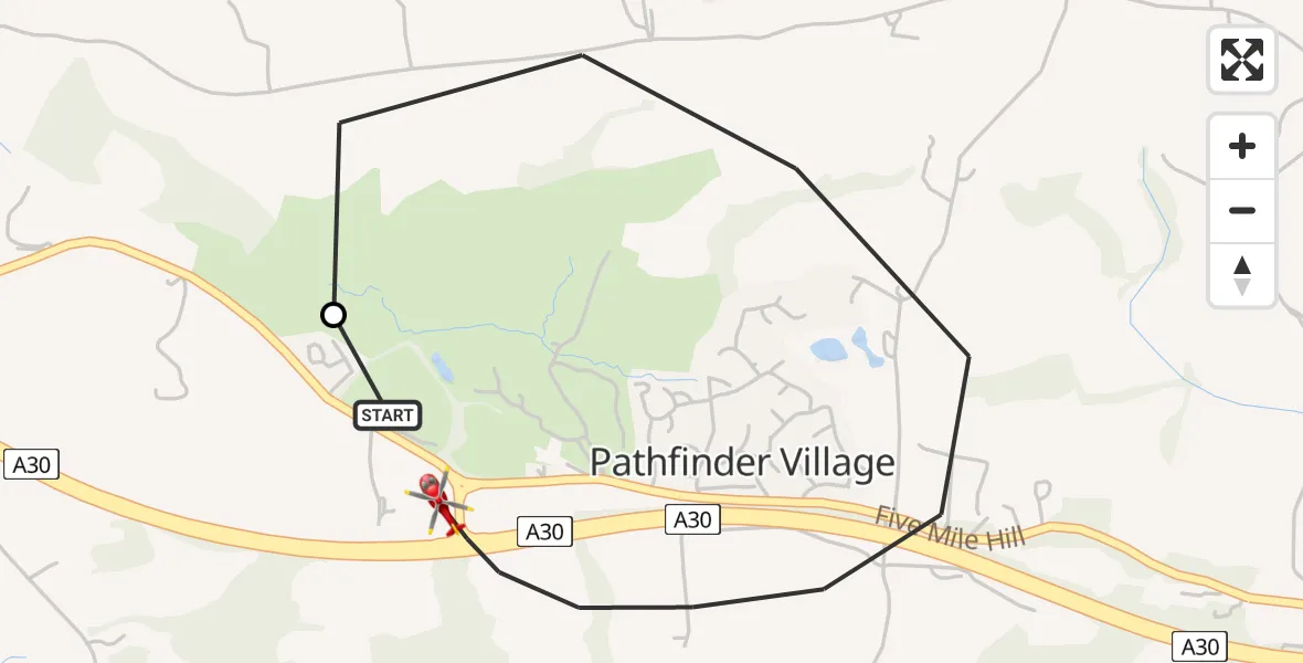 Flight route Air Ambulance Helicopter Tedburn St Mary - Pathfinder Village, 06 June 2026, 21:56