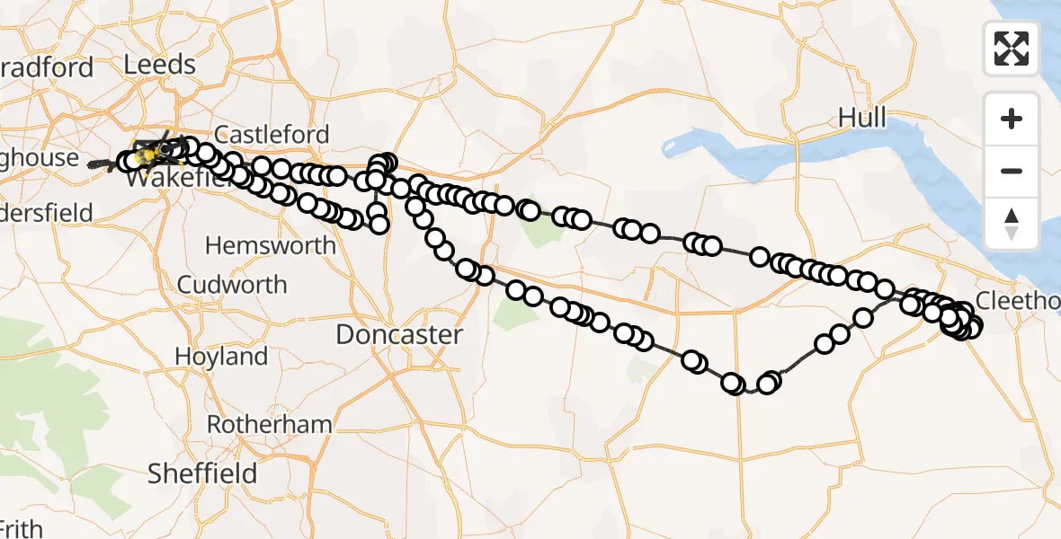 Flight route Police Helicopter East Ardsley - Brandy Carr, 06 June 2026, 23:17