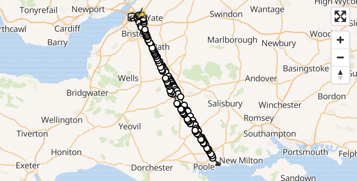 Flight route Police Helicopter Almondsbury - Almondsbury Helicopter Base, 07 June 2026, 00:07