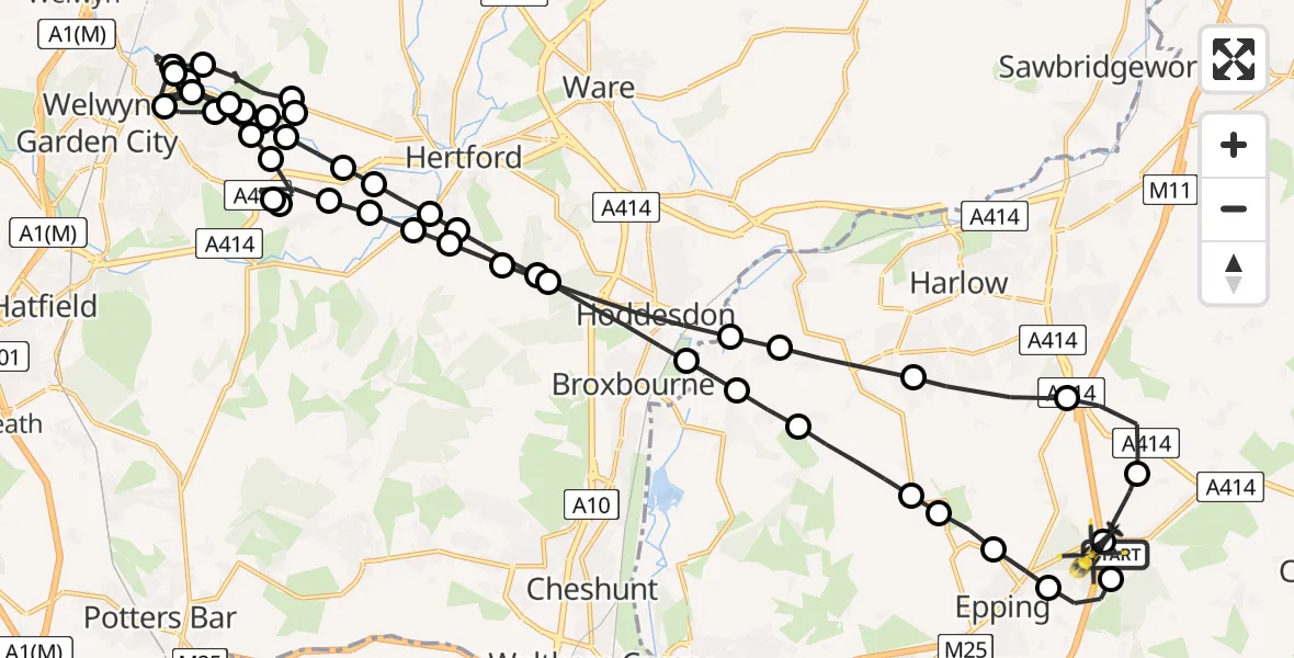 Flight route Police Helicopter North Weald Airfield - North Weald Bassett, 07 June 2026, 01:31