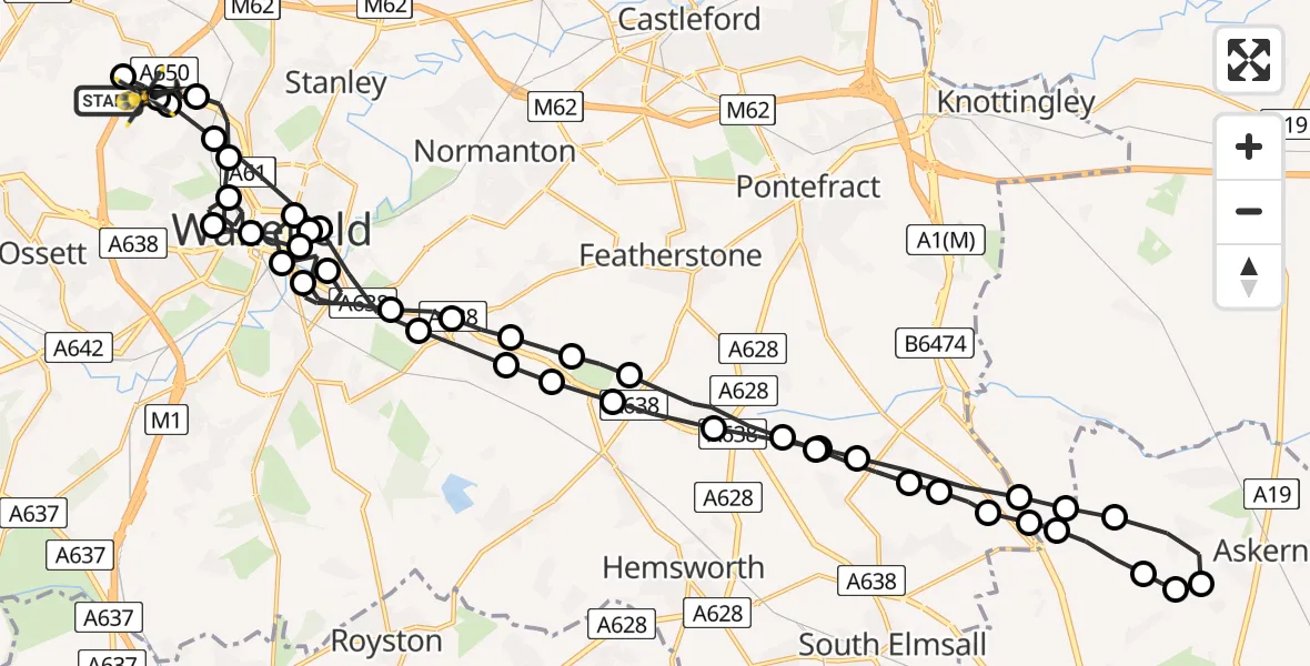Flight route Police Helicopter East Ardsley - East Ardsley, 07 June 2026, 02:35