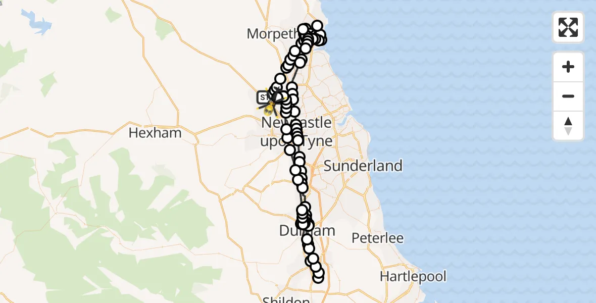 Flight route Police Helicopter Newcastle International Airport - Newcastle International Airport, 07 June 2026, 03:11