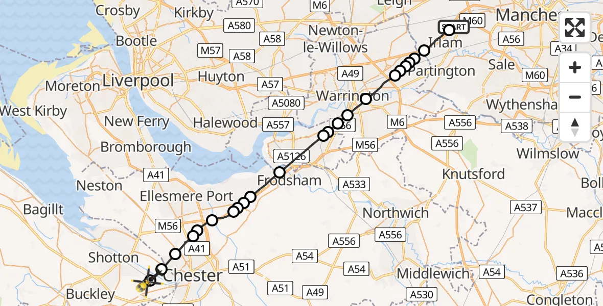 Flight route Police Helicopter Irlam - Hawarden Airport, 07 June 2026, 03:27