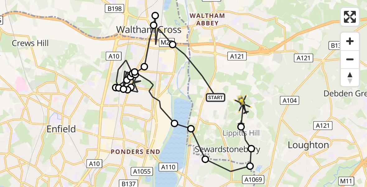 Flight route Police Helicopter Epping Forest - Sewardstonebury, 07 June 2026, 06:48