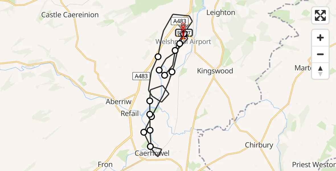 Flight route Air Ambulance Helicopter Welshpool Airport - Welshpool Airport, 07 June 2026, 07:33