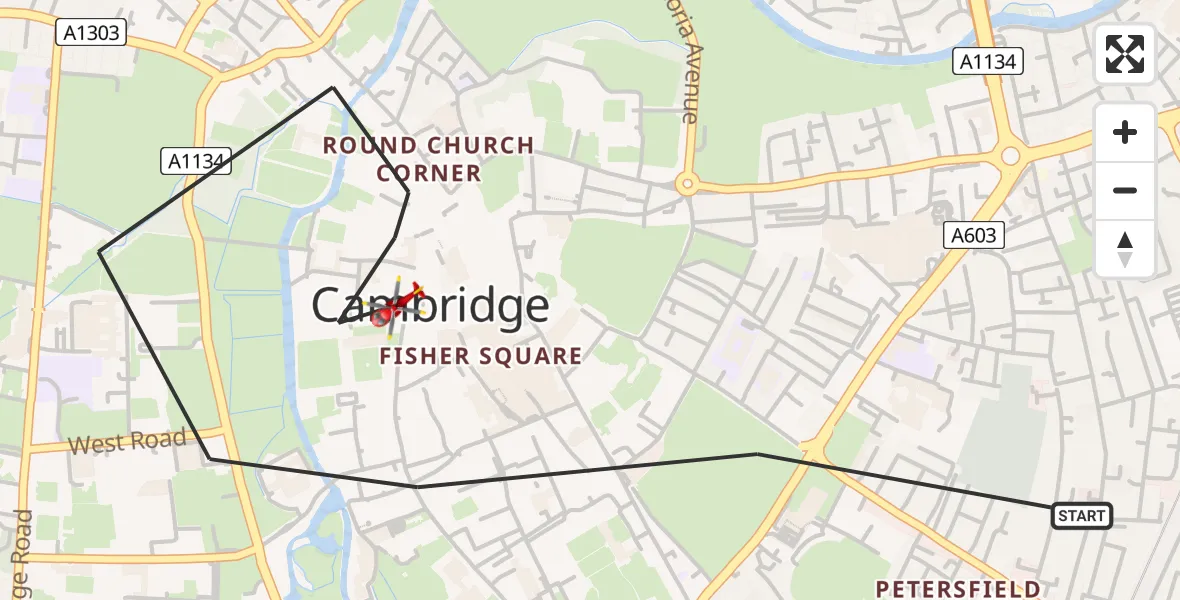 Flight route Air Ambulance Helicopter Cambridge - Cambridge, 07 June 2026, 08:24