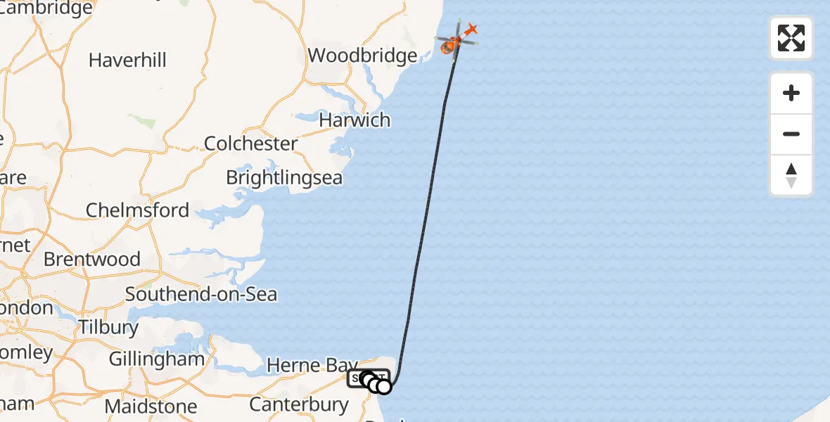 Flight route Coastguard Helicopter Manston Airport - North Sea, 07 June 2026, 08:30