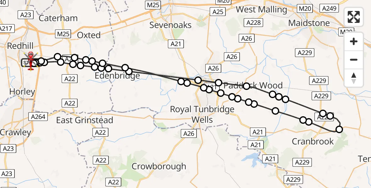 Flight route Air Ambulance Helicopter Redhill Aerodrome - Redhill Aerodrome, 07 June 2026, 08:52