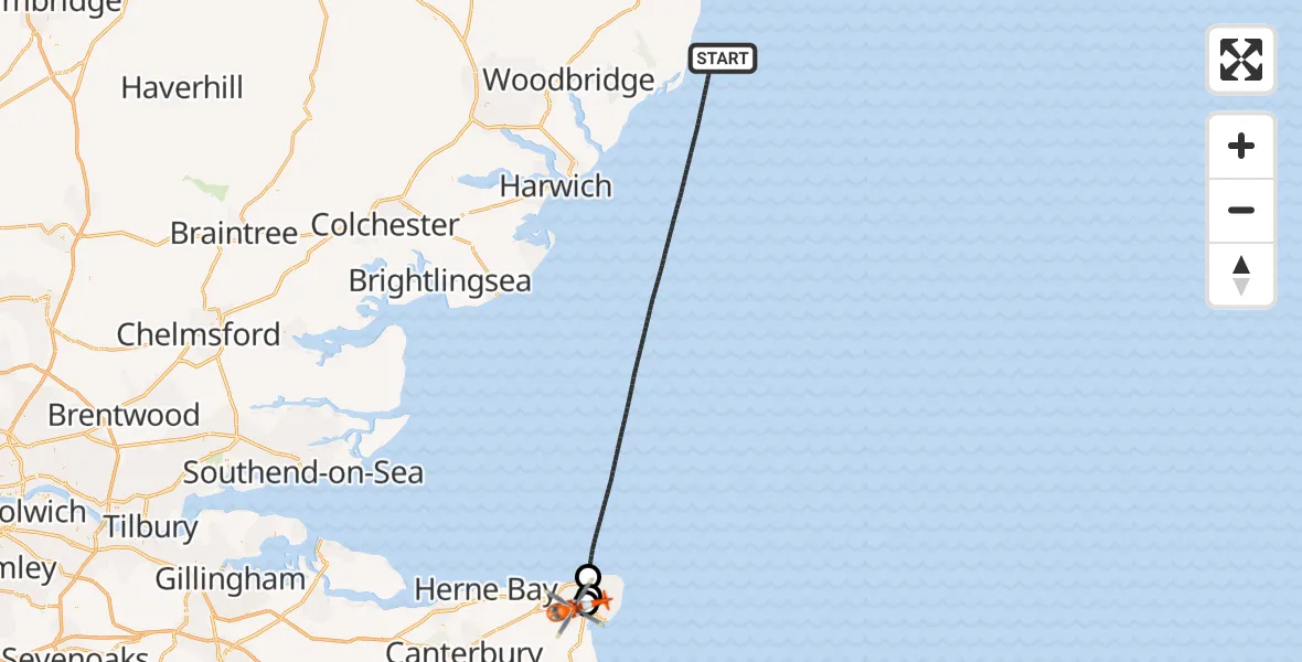 Flight route Coastguard Helicopter North Sea - Manston Airport, 07 June 2026, 09:42