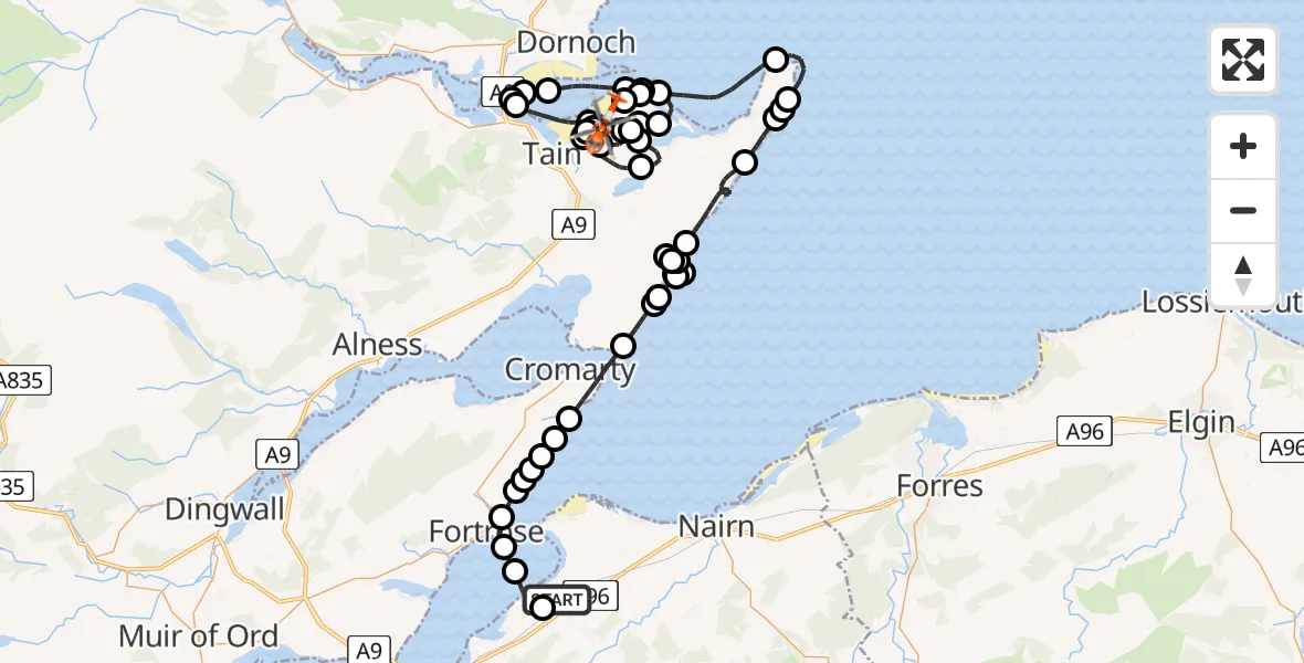 Flight route Coastguard Helicopter Inverness Airport - Dornoch, 07 June 2026, 09:47