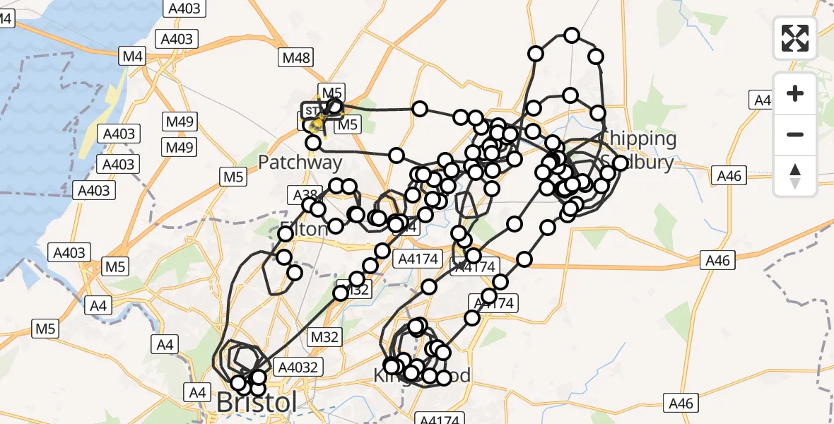 Flight route Police Helicopter Almondsbury Helicopter Base - Almondsbury Helicopter Base, 07 June 2026, 10:09