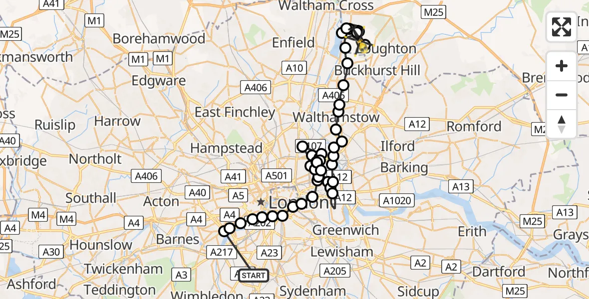 Flight route Police Helicopter Streatham - Sewardstonebury, 07 June 2026, 10:11