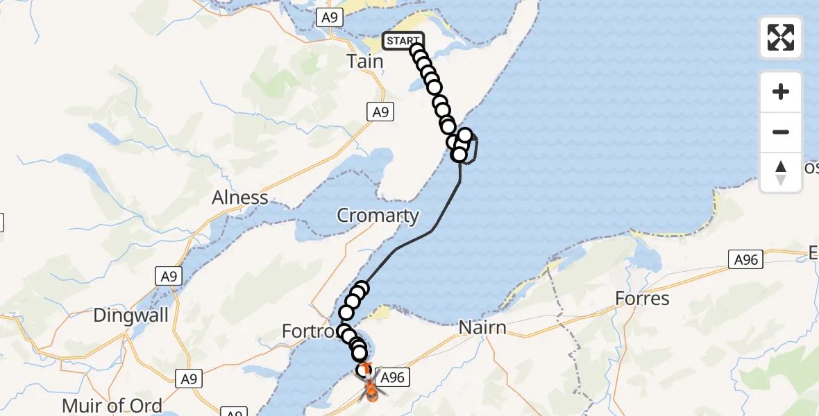 Flight route Coastguard Helicopter Dornoch - Inverness Airport, 07 June 2026, 10:39
