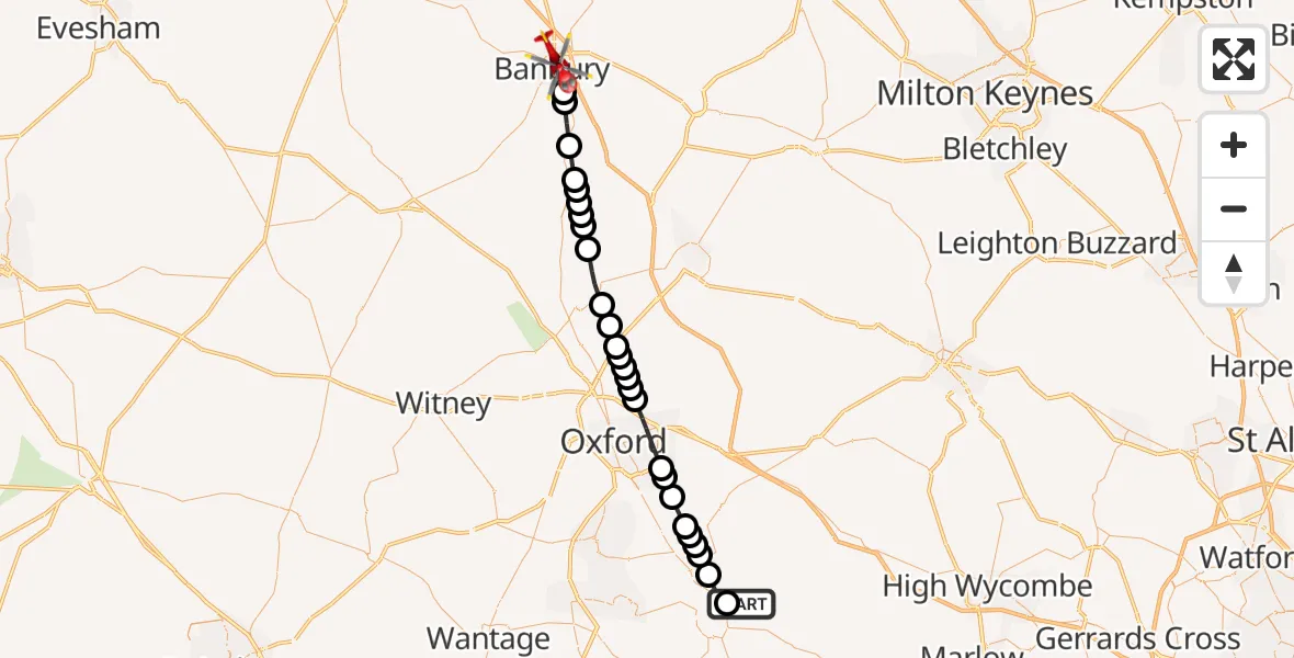Flight route Air Ambulance Helicopter RAF Benson - Banbury, 07 June 2026, 10:40