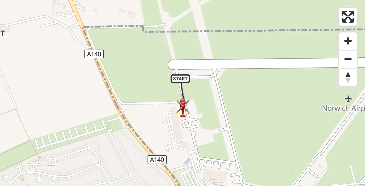 Flight route Air Ambulance Helicopter Norwich Airport - Norwich Airport, 07 June 2026, 11:06