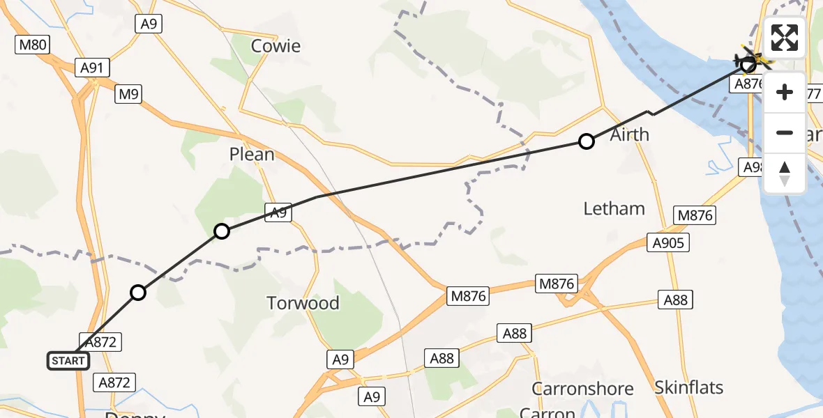 Flight route Police Helicopter Falkirk - Kincardine, 07 June 2026, 11:12