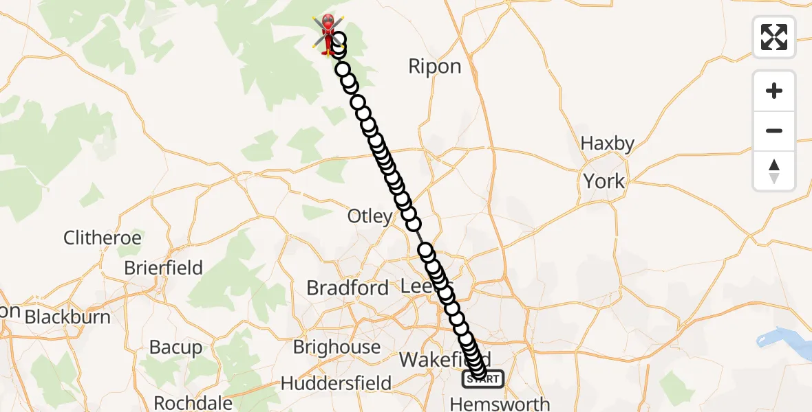Flight route Air Ambulance Helicopter YAA Nostell Helicopter Port - Ilton-cum-Pott, 07 June 2026, 11:14