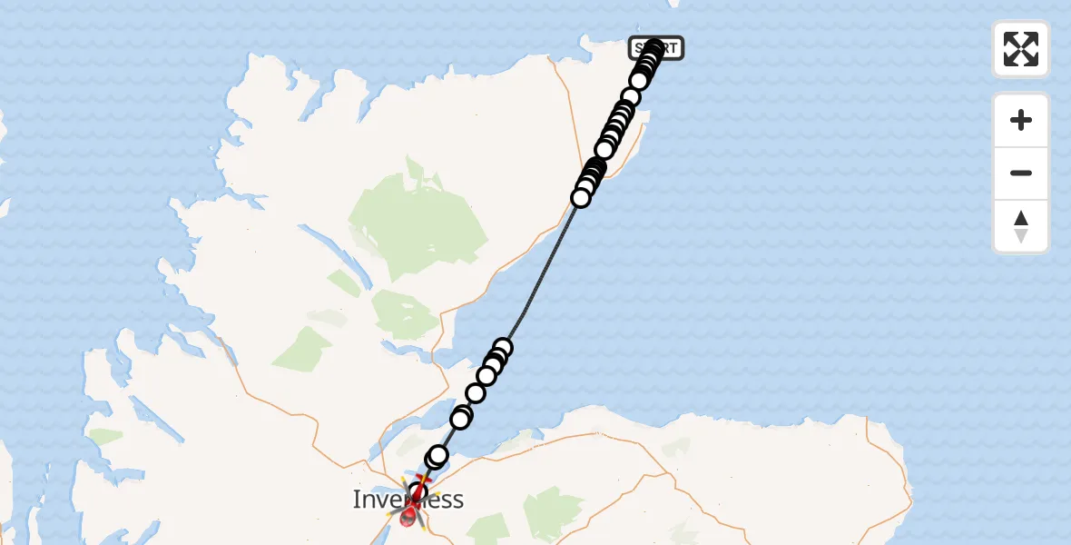Flight route Air Ambulance Helicopter Stacks of Duncansby - Inverness, 07 June 2026, 11:16