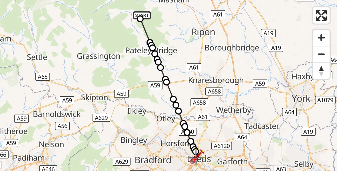 Flight route Air Ambulance Helicopter Ilton-cum-Pott - Woodhouse, 07 June 2026, 12:11