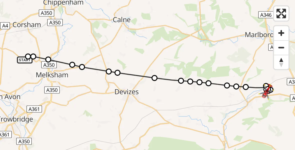 Flight route Air Ambulance Helicopter Atworth - Milton Lilbourne, 07 June 2026, 12:18