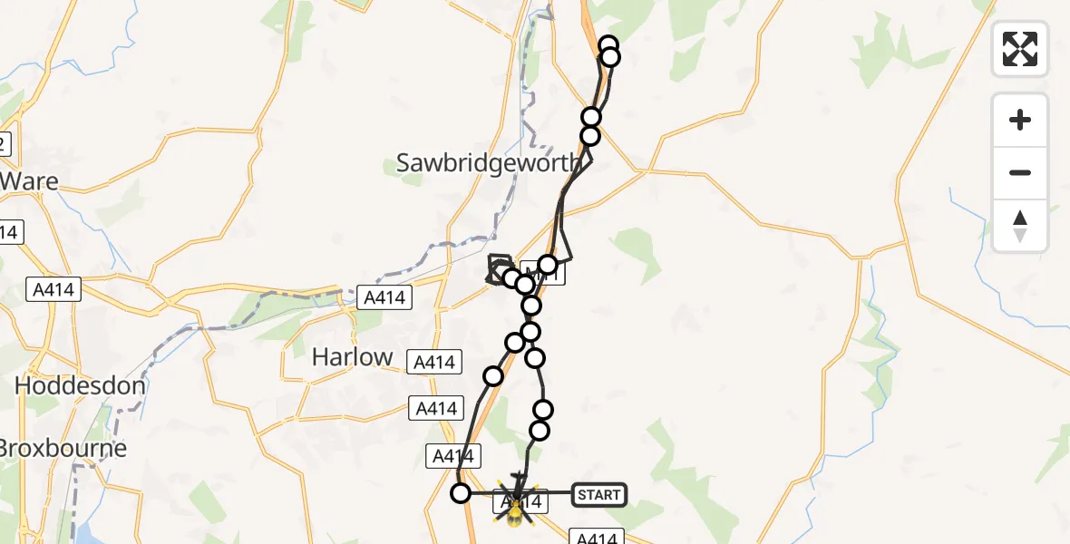 Flight route Police Helicopter Magdalen Laver - North Weald Bassett, 07 June 2026, 12:42