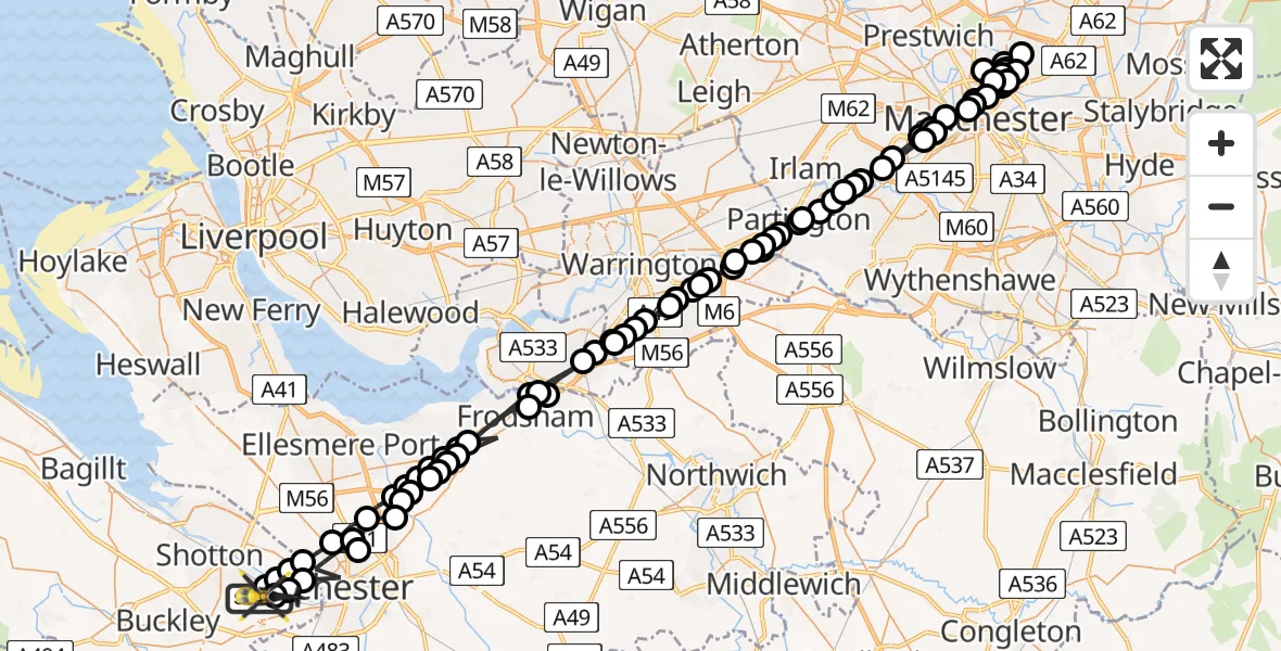 Flight route Police Helicopter Hawarden Airport - Hawarden Airport, 07 June 2026, 12:53