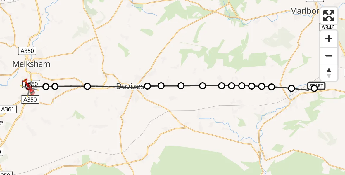 Flight route Air Ambulance Helicopter Pewsey - Wiltshire Air Ambulance, 07 June 2026, 12:56