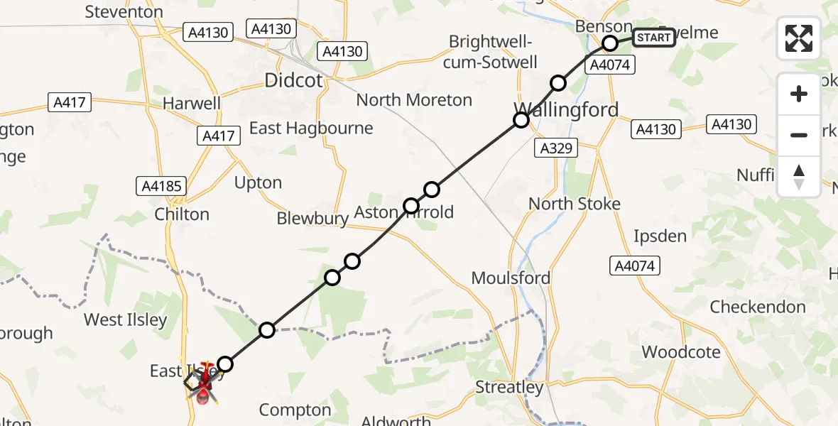 Flight route Air Ambulance Helicopter RAF Benson - East Ilsley, 07 June 2026, 13:06