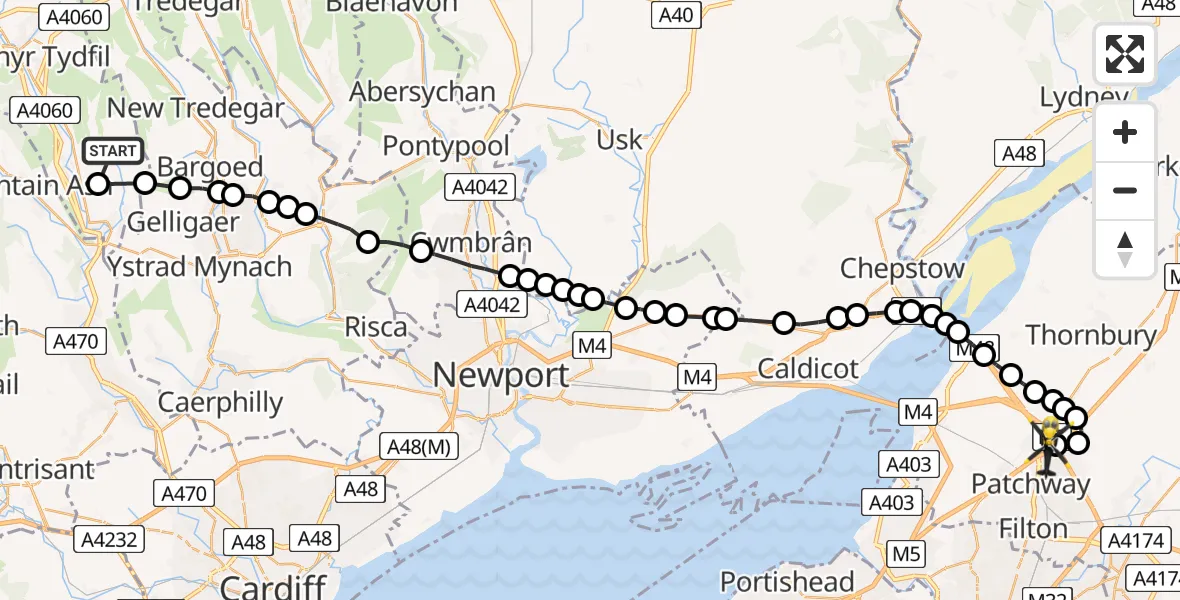 Flight route Police Helicopter Bedlinog - Almondsbury Helicopter Base, 07 June 2026, 13:18