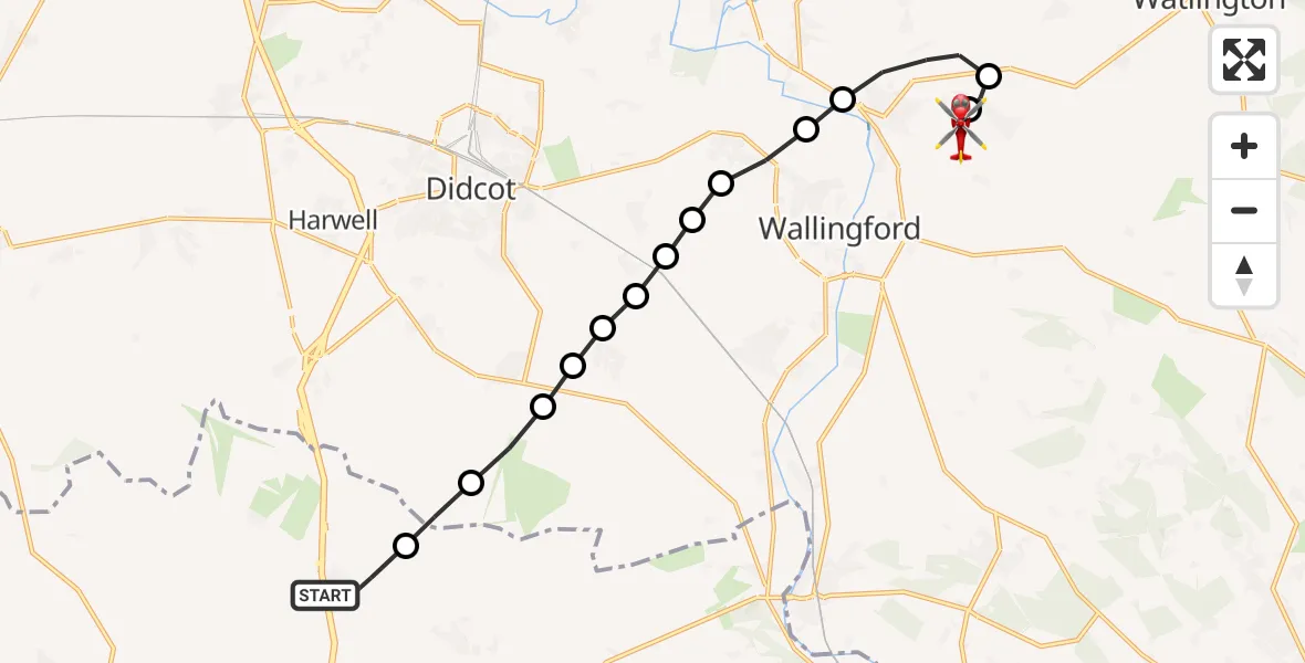 Flight route Air Ambulance Helicopter East Ilsley - RAF Benson, 07 June 2026, 13:49