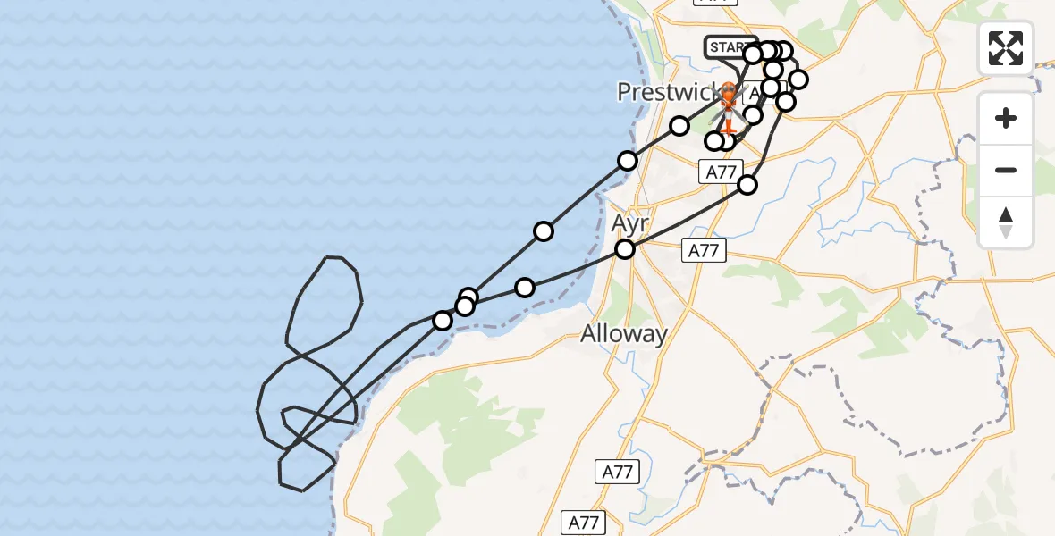 Flight route Coastguard Helicopter Glasgow Prestwick Airport - Glasgow Prestwick Airport, 07 June 2026, 13:50