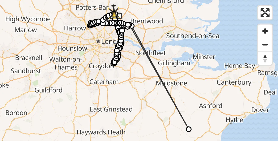 Flight route Police Helicopter Metropolitan Police Air Support Unit Lippitts Hill - Epping Forest, 07 June 2026, 14:08