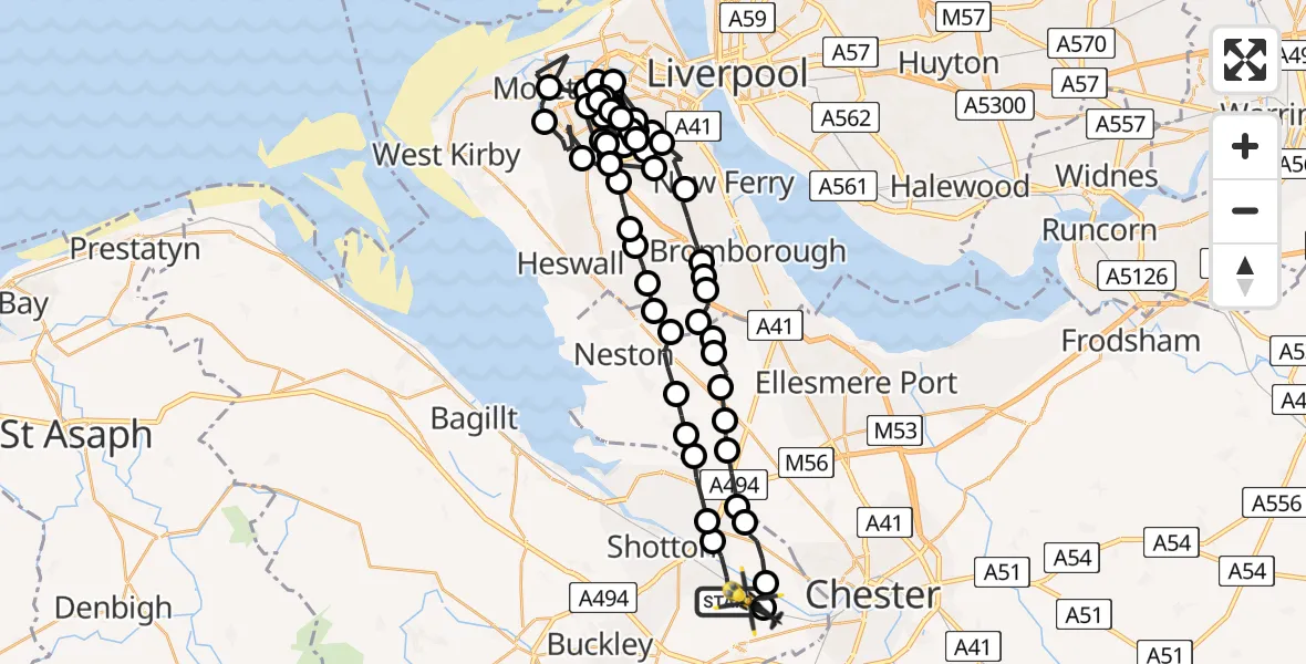Flight route Police Helicopter Sandycroft - Hawarden Airport, 07 June 2026, 14:20