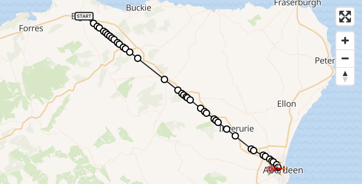 Flight route Air Ambulance Helicopter Elgin - Foresterhill, 07 June 2026, 14:34