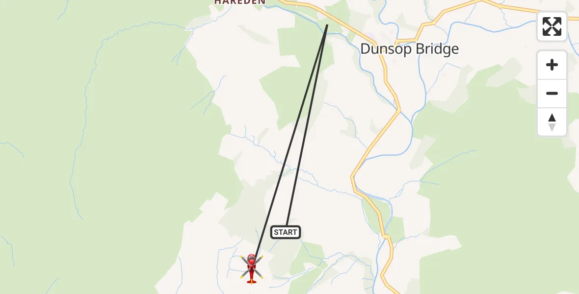 Flight route Air Ambulance Helicopter Dunsop Bridge - Ribble Valley, 07 June 2026, 14:37