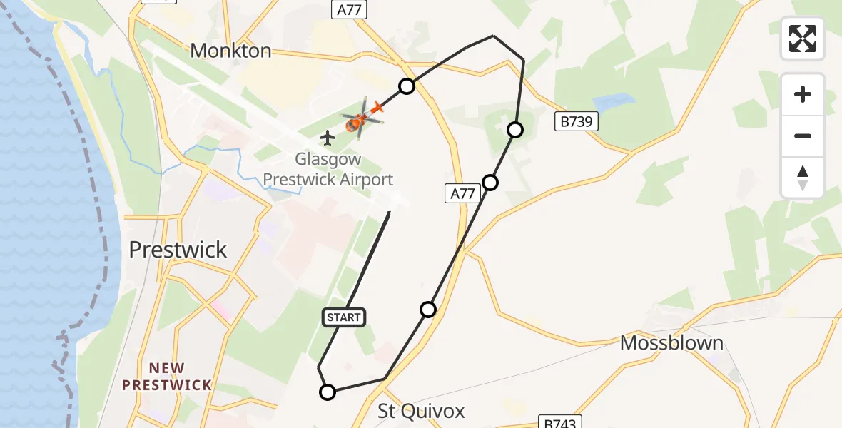 Flight route Coastguard Helicopter Glasgow Prestwick Airport - Glasgow Prestwick Airport, 07 June 2026, 14:47
