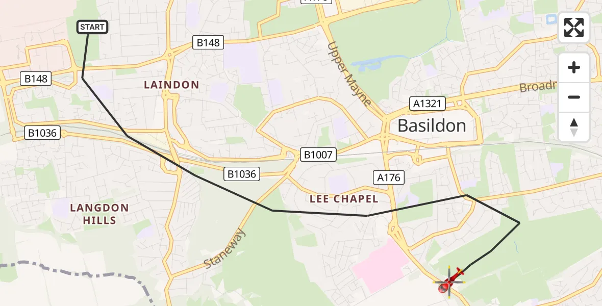 Flight route Air Ambulance Helicopter Basildon - Basildon, 07 June 2026, 14:51