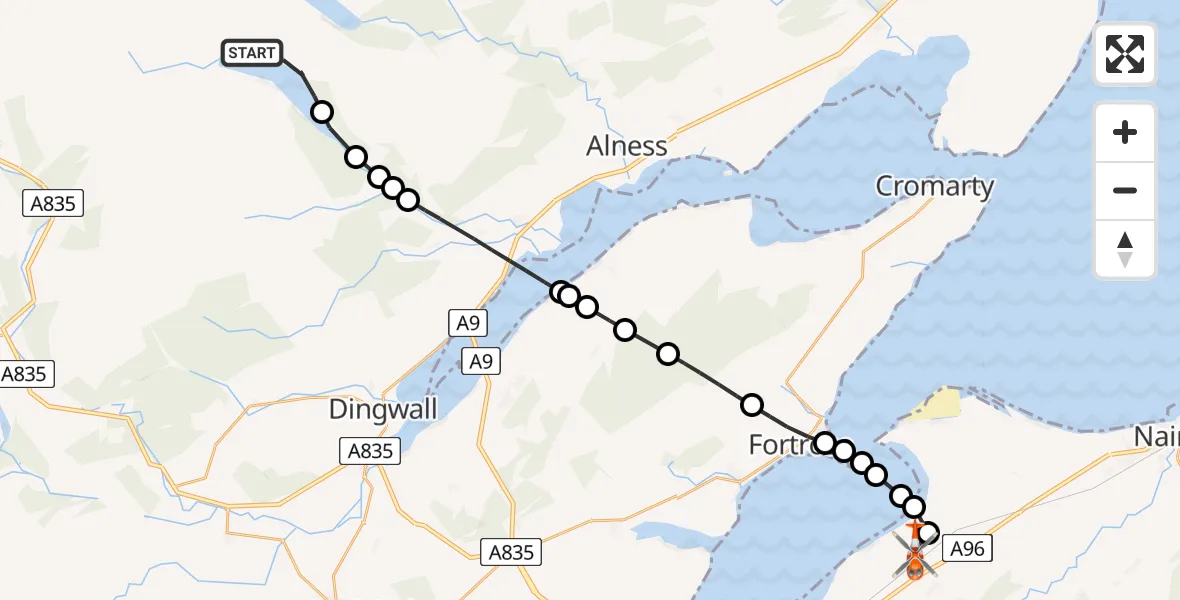 Flight route Coastguard Helicopter Highland - Inverness Airport, 07 June 2026, 15:02