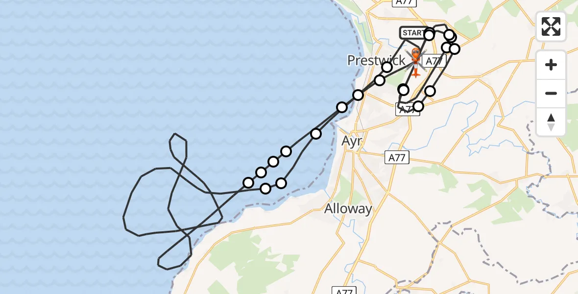 Flight route Coastguard Helicopter Glasgow Prestwick Airport - Glasgow Prestwick Airport, 07 June 2026, 15:03